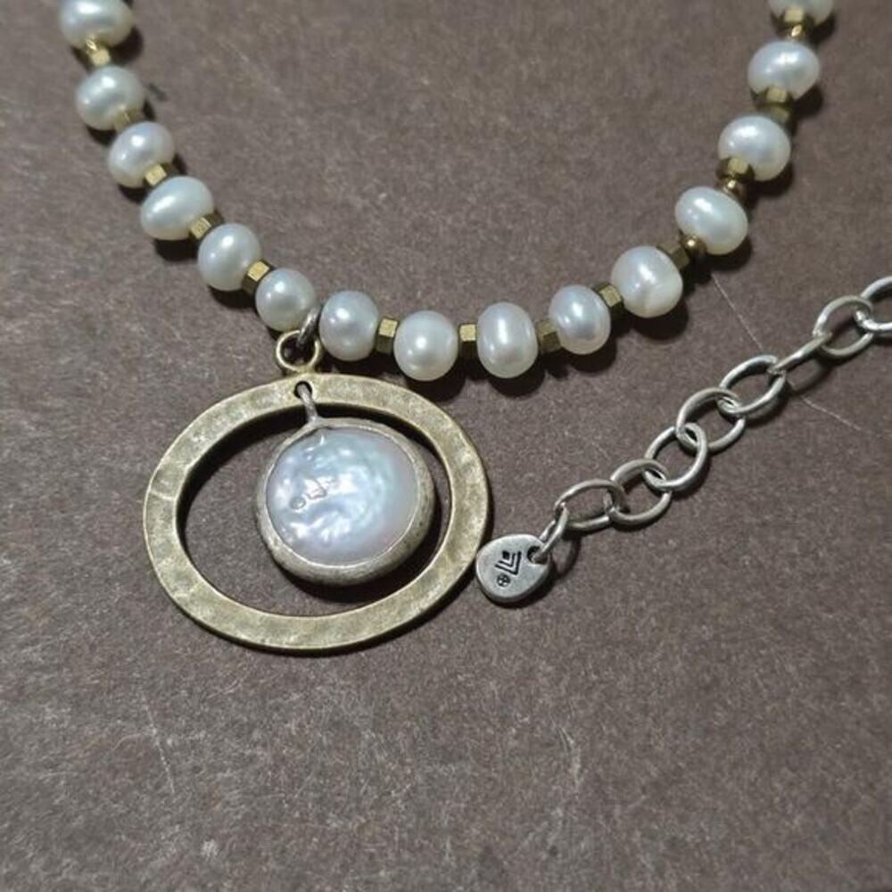 SILPADA N1894 Pearl Brass Sterling Silver Go Coastal Necklace 925 - Picture 6 of 10
